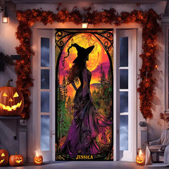 Personalized Witch-Themed Halloween Door Cover - Perfect for Spooky Decor