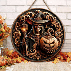 Spooky Skull Wooden Decor Sign for Halloween