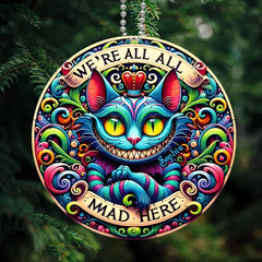 We're All Mad Here - Personalized Mad Cat Halloween Ornament - Mad Cat Custom Name Suncatcher