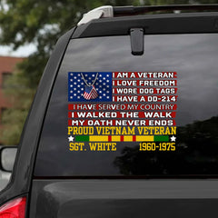 Personalized Vietnam Veteran Sticker Car, Proud Veteran Car Window Decal