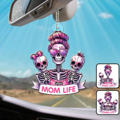 Mom Life - Personalized Skull Custom Shaped Car Ornament