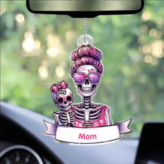 Mom Life - Personalized Skull Custom Shaped Car Ornament