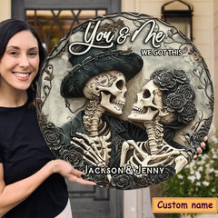 You & Me - Personalized Skull Round Wood Sign