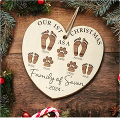 First Christmas As A Family Of Four Footprints - Personalized Custom Shaped Wooden Ornament