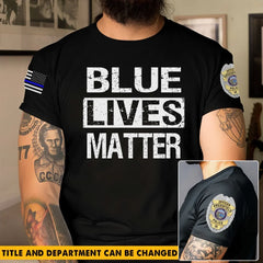 Personalized Blue Lives Matter US Police Badge US Flag Blue Line T-shirt Printed