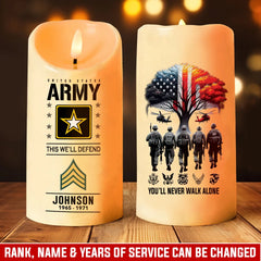 Custom Military Tribute LED Candle - Personalized with Name and Dates