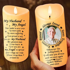 Custom Personalized Memorial Led Candle - Upload Photo - My Husband My Angel