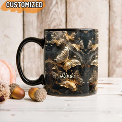 Gold And Silver Butterflies Personalized Name Mug Customizable Drinkware For Butterfly Lovers