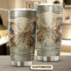 Butterfly Personalize Name Tumbler Unique Blue Butterfly Tumbler For Customization